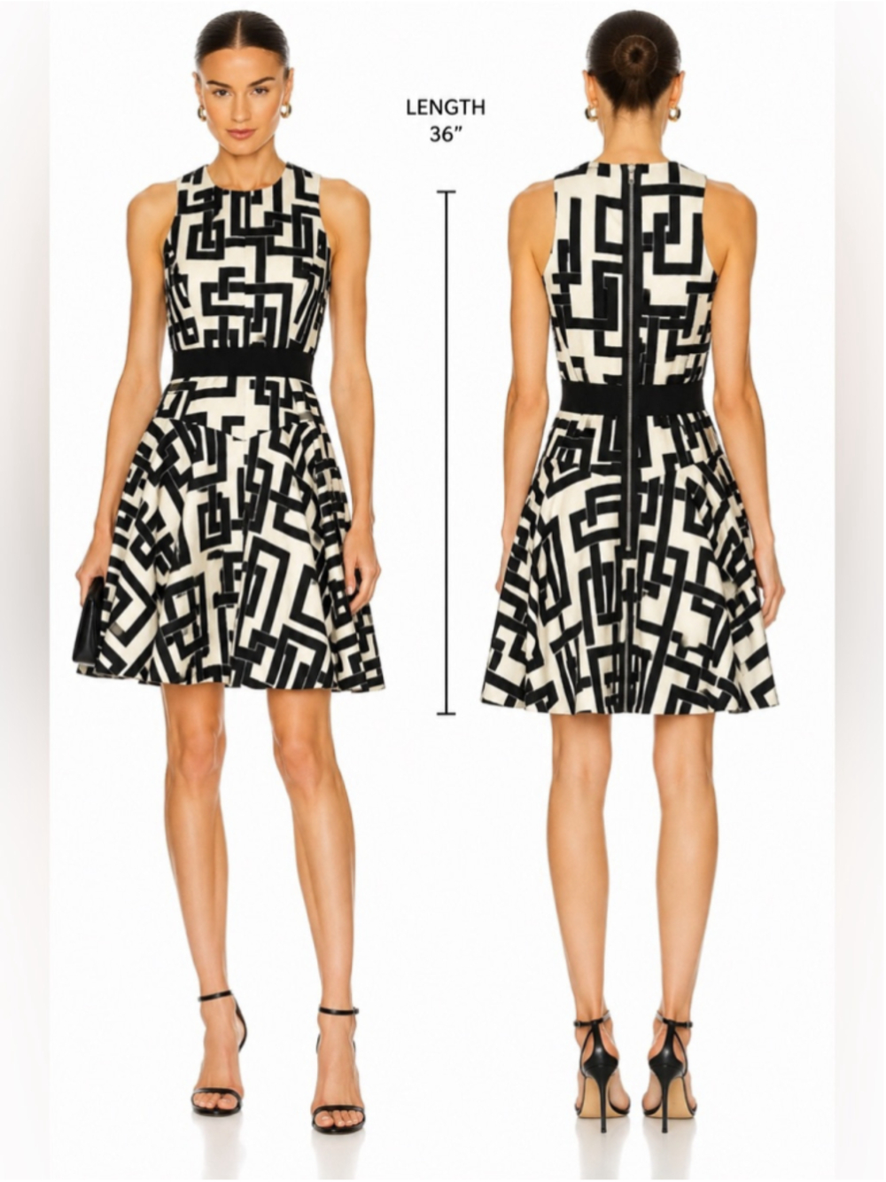 Milly of New York Dress Size 4 Black Ivory Geometric Fit Flare Cocktail Made USA